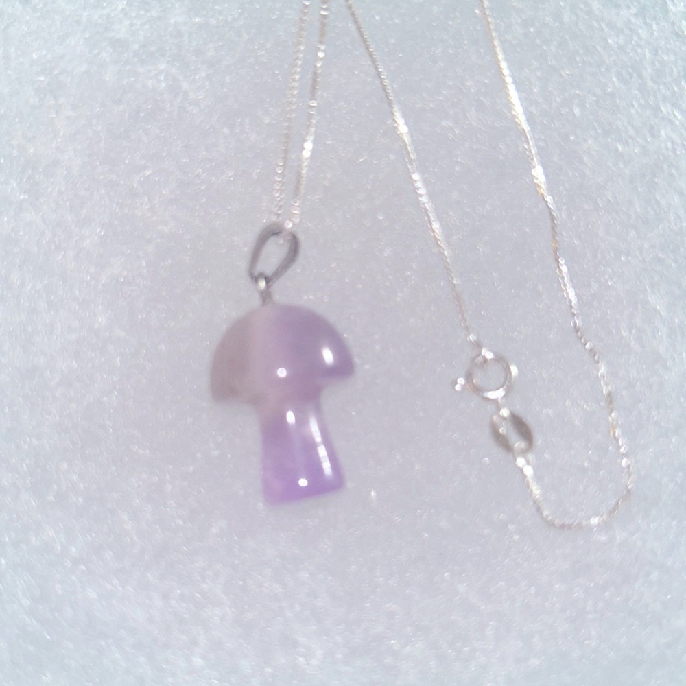Psychedelic Boho Hippie Amethyst Crystal Mushroom Silver Necklace 1…